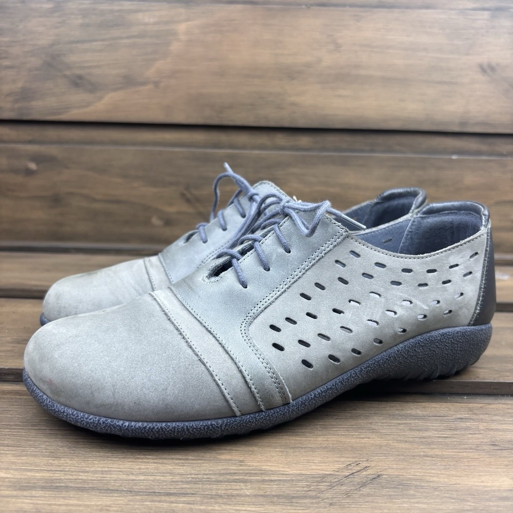 NAOT‎ Womens Size 9-9.5 Grey Lalo Comfort Lace Up Leather Suede Shoes